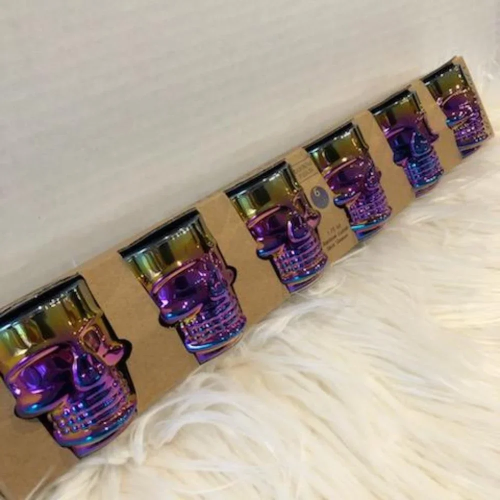 Set of 6 Rainbow Luster Skull Shot Glasses